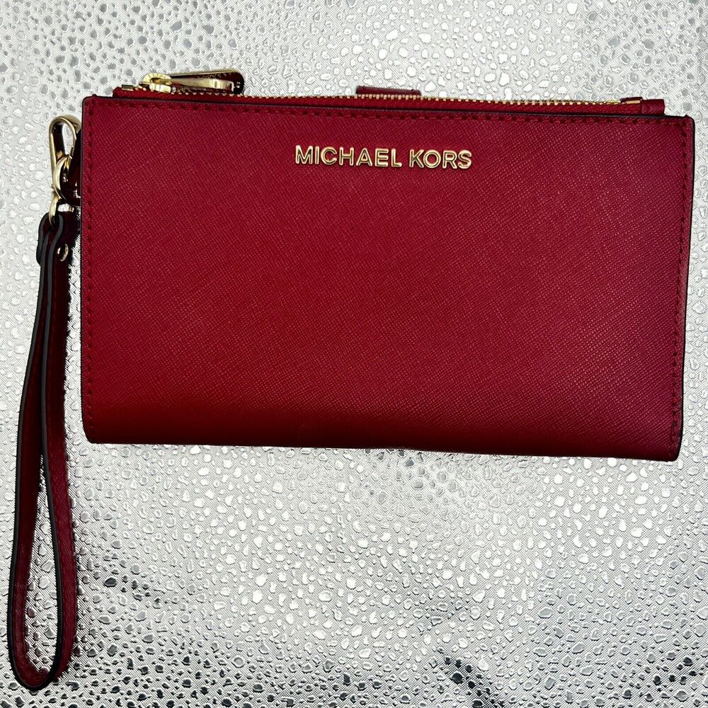 Michael Kors Jet Set Travel Double-Zip Wristlet/Wallet Discontinued Scarlet Red